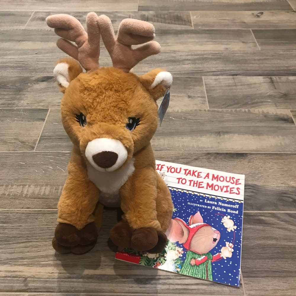 Reindeer plush and Christmas book